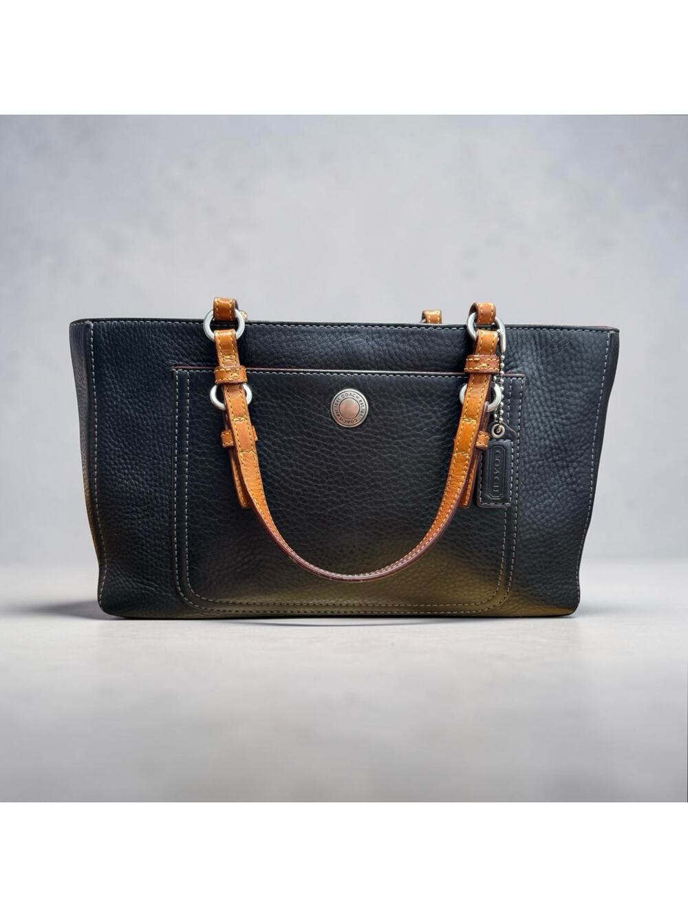 Vintage Y2K Coach Chelsea Shoulder Tote Bag 9381 Black Pebbled Leather 2 Handle